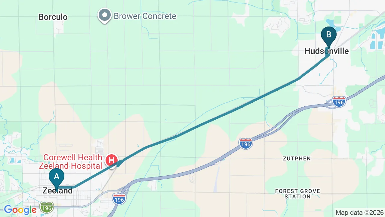 Driving directions map from Zeeland, MI to Atnip Chiropractic in Owensboro